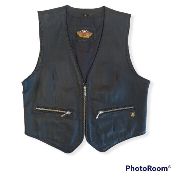 Women's Large L Harley-Davidson Leather Vest Braided Leather Edges Embroidered - Picture 3 of 9